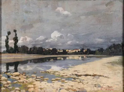 Деревня на реке by Чезаре Вьязи, 1885-1889 — digital art print download