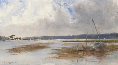 River Scene with Stranded Boats by Charles Parsons, 1890 — digital art print download