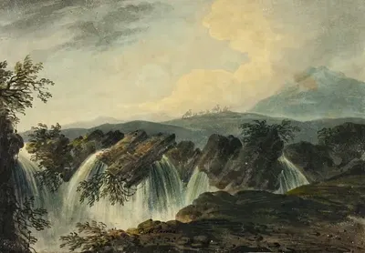 Верблюжий караван пересекает равнину над водопадом by Доминик Серрес, 1742-1793 — digital art print download