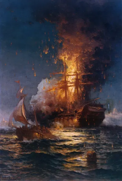 Сожжение фрегата Филадельфия в гавани Триполи by Эдвард Моран, 1897 — digital art print download