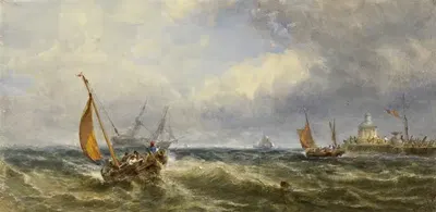 Прибрежный вид с судами by Эдвин Хейс, 1864 — digital art print download