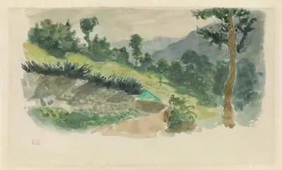Path on the Side of a Mountain, Eaux-Bonnes, the Pyrénées by Eugène Delacroix, 1845 — digital art print download