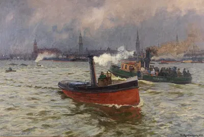 Неблагоприятная погода в Гамбургском порту by Фридрих Кальморген, 1898 — digital art print download