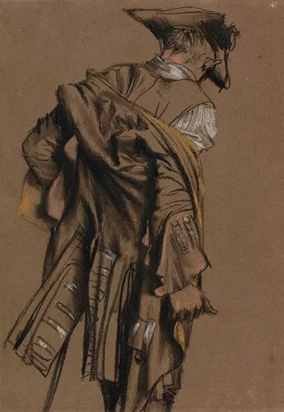 Artist’s Model, Seen in Back View, Putting on an Eighteenth-Century Uniform by Адольф фон Менцель — digital art print…