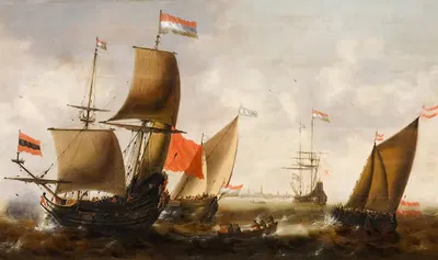 Голландские суда в бурном море у побережья Амстердама by Якоб Адриансен Беллевуа — digital art print download