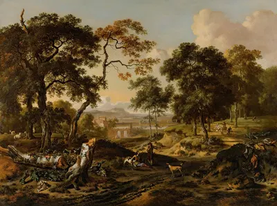 Пейзаж с отдыхающими спортсменами у тропы by Ян Вийнантс, 1670 — digital art print download