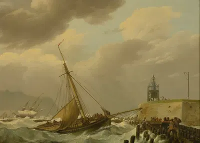 Ship In Stormy Seas by Johannes Hermanus Koekkoek, 1821 — digital art print download