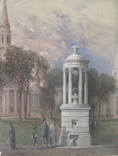 Bennett Fountain on New Haven Green by John Ferguson Weir, 1906 — digital art print download
