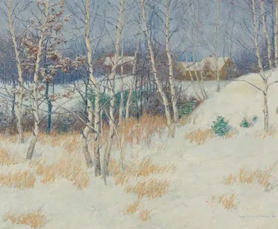 Группа берез в зимнем лесу by Джон Лесли Брек, 1895 — digital art print download