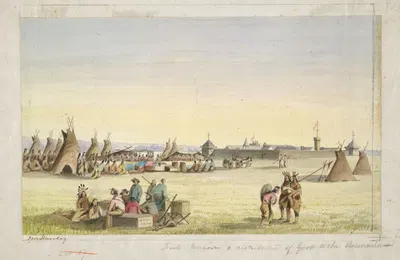 Fort Union and Distribution of Goods to the Assiniboins by John Mix Stanley, 1854 — digital art print download