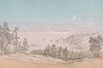 Flathead Lake, Looking toward the South by John Mix Stanley, 1854 — digital art print download