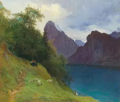 Partie zwischen Ebensee und Traunkirchen mit Blick auf den Traunstein by Josef Schwemminger — digital art print download