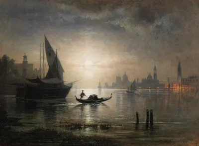 Венеция, Лунная ночь в Бачино by Карл Хайльмайер, 1900 — digital art print download