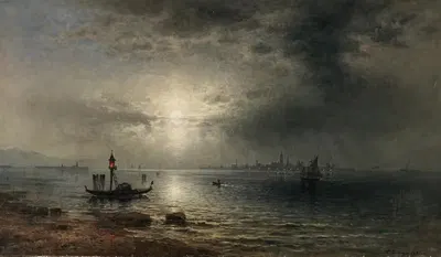 Полная луна над лагуной Венеции by Карл Хайльмайер, 1891 — digital art print download