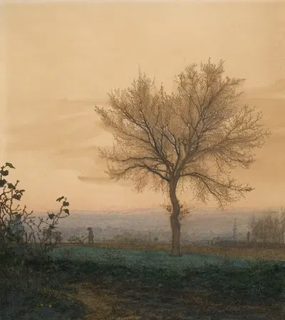 Пейзаж с голым деревом и пахарем by Леон Бонвен, 1864 — digital art print download