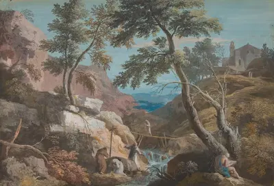 Гористый пейзаж с отшельниками by Марко Риччи, 1676–1730 — digital art print download