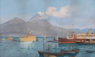 Hapag-Kreuzfahrtschiff 'Meteor' im Golf von Neapel by Michael Zeno Diemer, 1906 — digital art print download