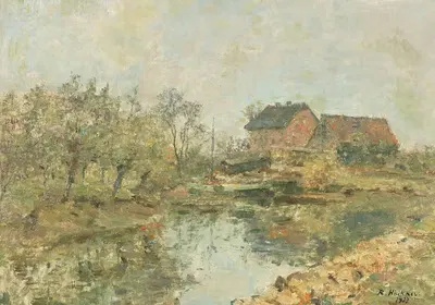 Фермерский двор с прудом by Рудольф Хекнер, 1933 — digital art print download