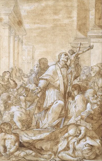 Saint Carlo Borromeo among the Plague Sufferers by Бенедетто Лути, 1715 — digital art print download
