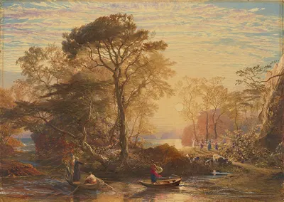 Sir Guyon with the Palmer Attending, Tempted by Phaedria to Land upon the Enchanted Islands by Samuel Palmer, 1849 —…