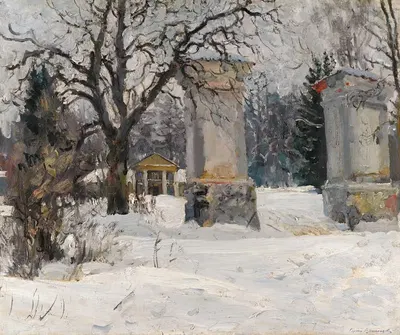 Вход на усадьбу зимой by Сергей Арсеньевич Виноградов — digital art print download