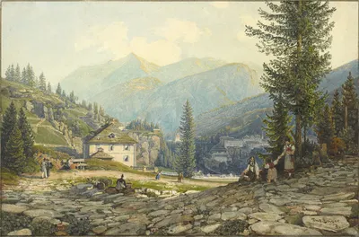 View of the Residence of Archduke Johann in Gastein Hot Springs by Thomas Ender — digital art print download