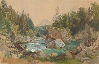 Wooded River Landscape in the Alps by Thomas Ender — digital art print download