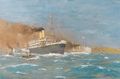 Abreise von S.M. des Kaisers von Vigo. 16. März 1904 by Willy Stöwer — digital art print download