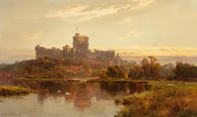 Windsor Castle at sunset by Alfred de Bréanski, 1897 — digital art print download