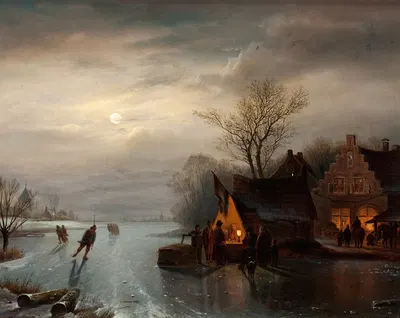 Сцена катания на коньках в Амстердаме by Карл Фредерик Сёренсен, 1848 — digital art print download