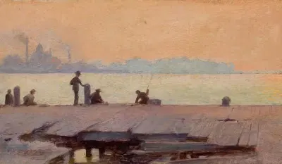 Рыбаки на причале by Чарльз Кортни Карран, 1895 — digital art print download