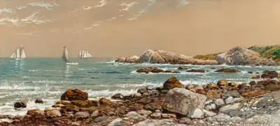 Корабли в море на скалистом побережье by Эдмунд Дарч Льюис, 1895 — digital art print download
