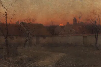 Деревенские хижины на закате by Фредерик Джадд Уо, 1893 — digital art print download