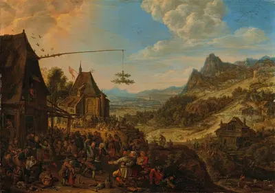 Рейнский пейзаж с деревенским праздником by Херман Сафлевен, 1675 — digital art print download