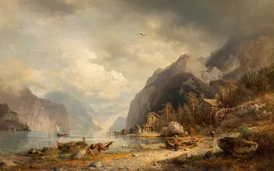 Рыбацкая деревня by Германн Оттомар Герцог, 1862 — digital art print download