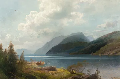 Горное озеро, фьорд Сагне, Норвегия by Германн Оттомар Герцог — digital art print download
