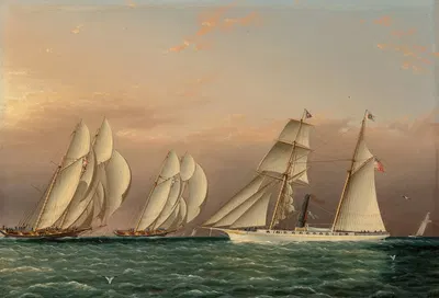 The Yacht EMILY of the New York Yacht Club Observing a Stakes Race between the Schooners DREADNOUGHT and COLUMBIA by James…