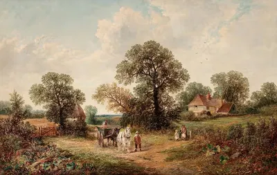 Sussex Landscape (Rural Scene with Hay Cart) by James Edwin Meadows, 1884 — digital art print download