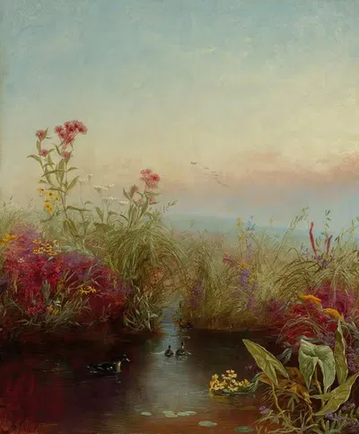 Riverbank in Bloom by Jerome Thompson, 1865 — digital art print download