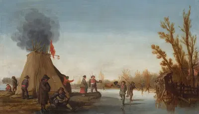 Катальщики на замерзшем канале с палаткой koek-en-zopie by Йост Корнелисз Друхслот — digital art print download