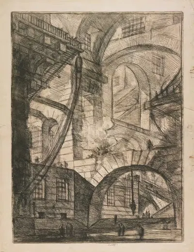 Перспектива арок с дымящимся огнем, Пл. 6 из Карчери д'Инвенционе by Джованни Баттиста Пиранези, 1749 — digital art print…