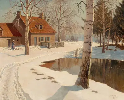 A cottage in the snow by Michel Markinovitch Guermacheff — digital art print download