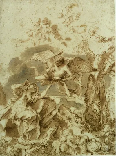 Hagar and Ishmael in the wilderness by Джованни Бенедетто Кастильоне, 1655 - 1600 — digital art print download