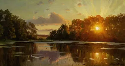 Sunset at Orholm by Peder Mørk Mønsted, 1896 — digital art print download