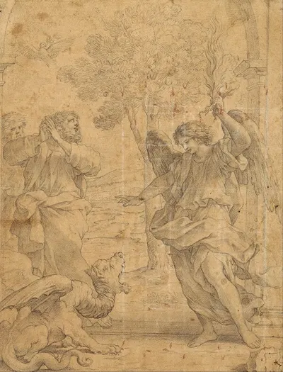 Archangel Uriel and the Dragon by Джованни Франческо Романелли, 1637 — digital art print download