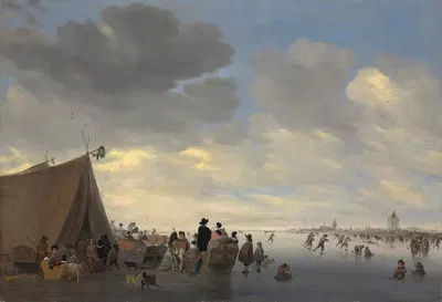 Катальщики на замерзшей реке Лек, город Вианен на заднем плане by Саломон ван Руйсдал, 1653 — digital art print download