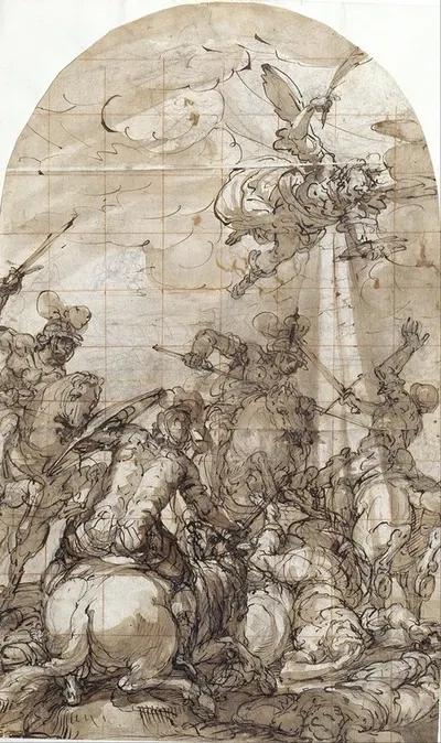 Battle Scene with the Appearance of the Angel of Victory by Giulio Benso, 1648 — digital art print download