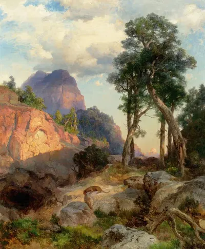 Mountain Lion in Grand Canyon (Lair of the Mountain Lion) by Thomas Moran, 1914 — digital art print download