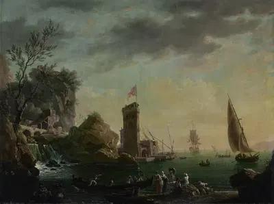 Средиземноморский порт с рыбаками на переднем плане by Томас Патч, 1766 — digital art print download