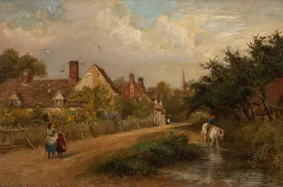 Village Scene by Charles James Lewis, 1889 — digital art print download